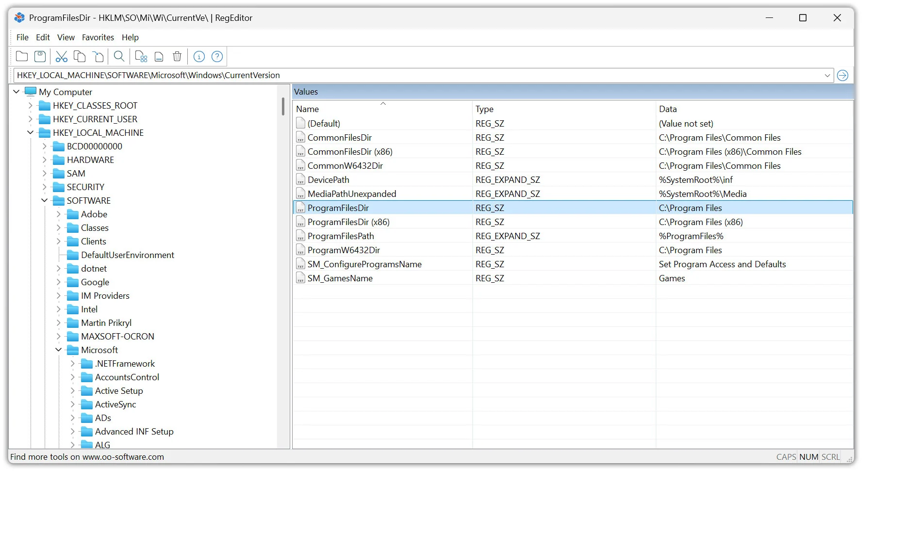 O&O RegEditor - Editing the Windows Registry